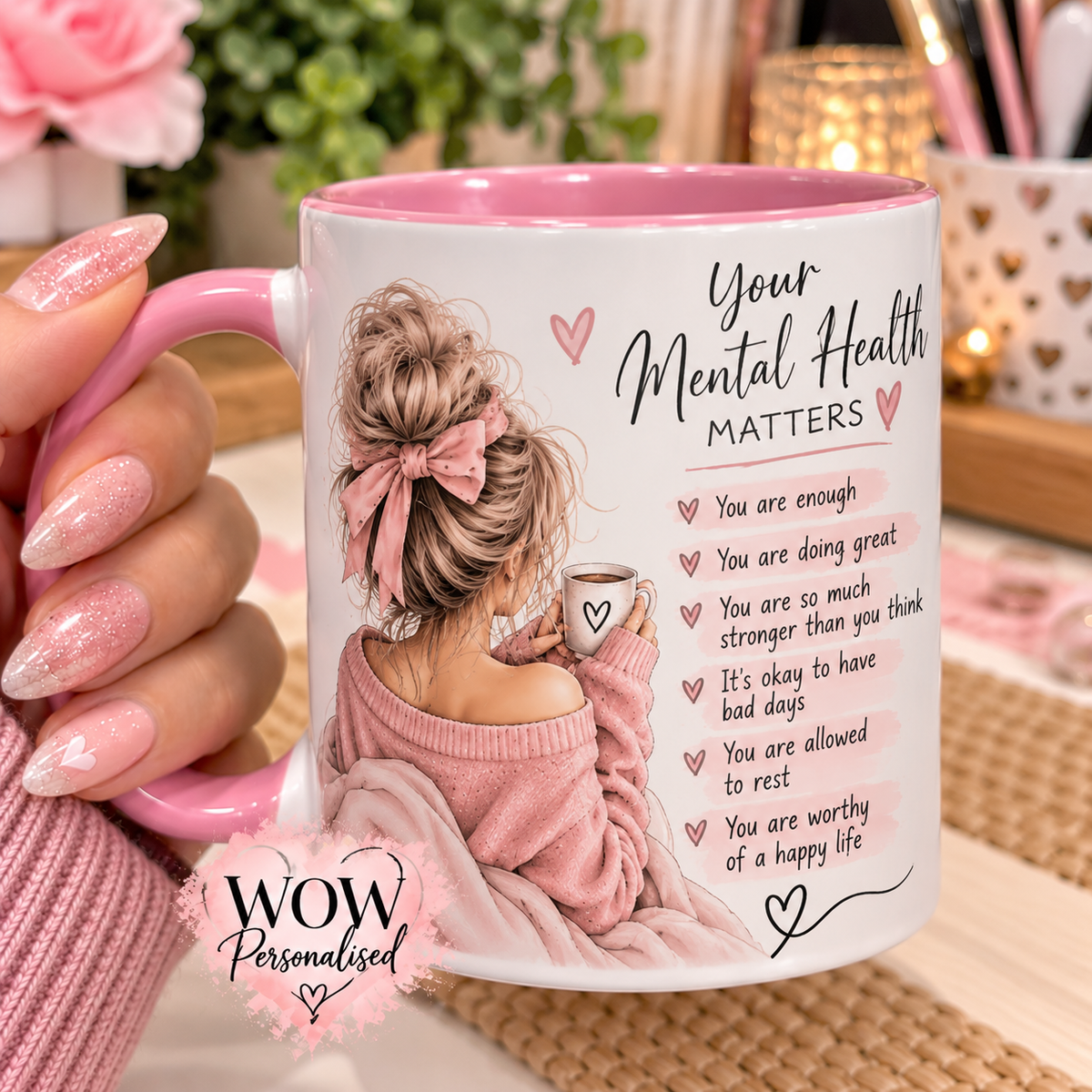 Your Mental Health Matters Mug 11oz | You Are Enough Positive Affirmations Coffee Cup | Inspirational Self Care Gift for Her