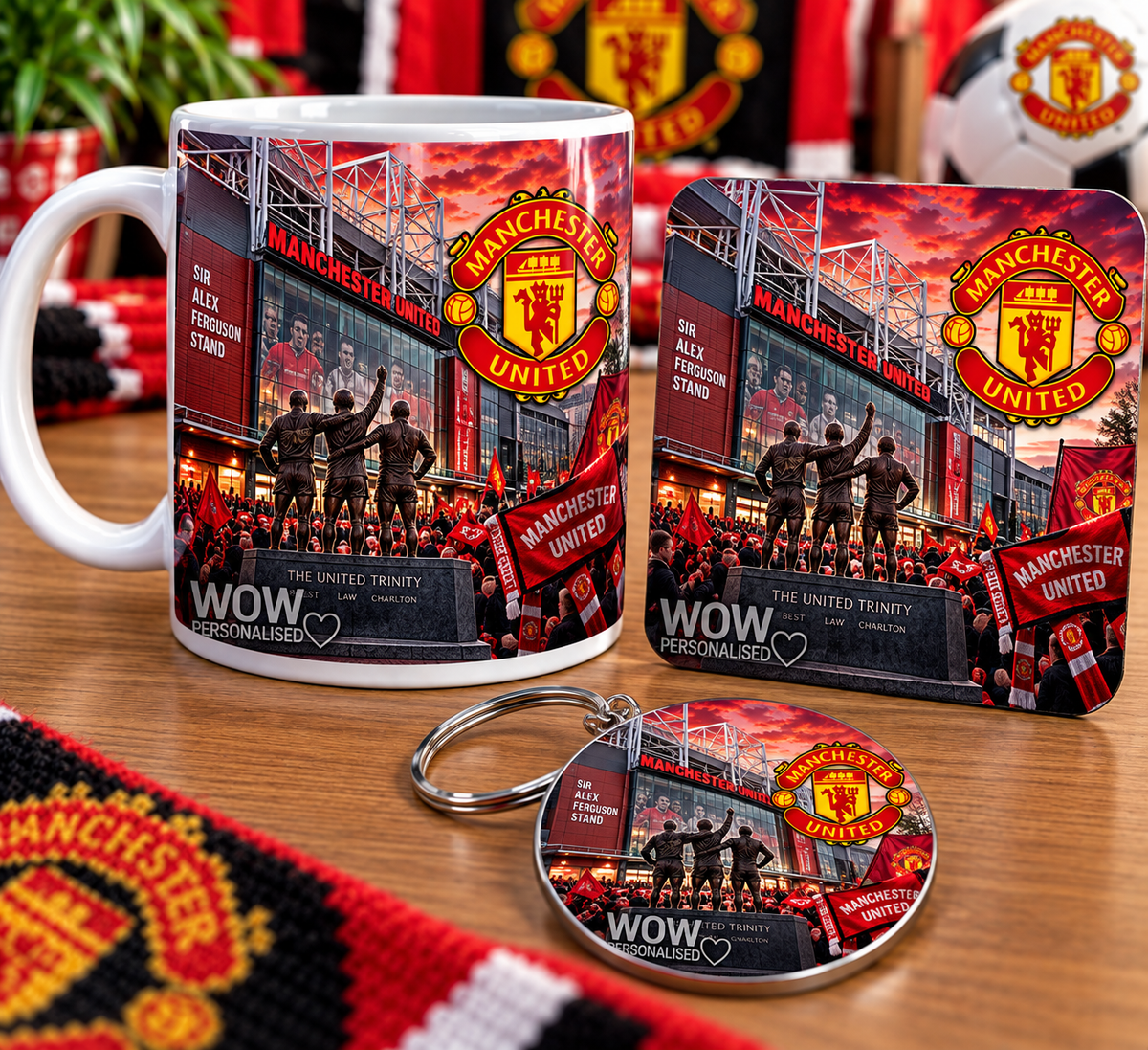 Manchester United Football Gift Set – Mug, Coaster & Keyring
