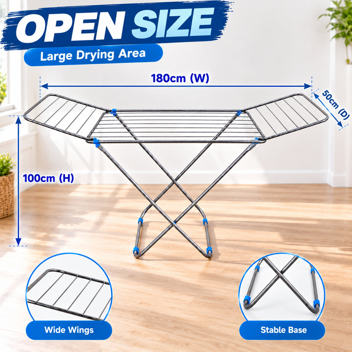 Winged Folding Clothes Airer 18m Laundry Drying Rack Indoor Outdoor Dryer