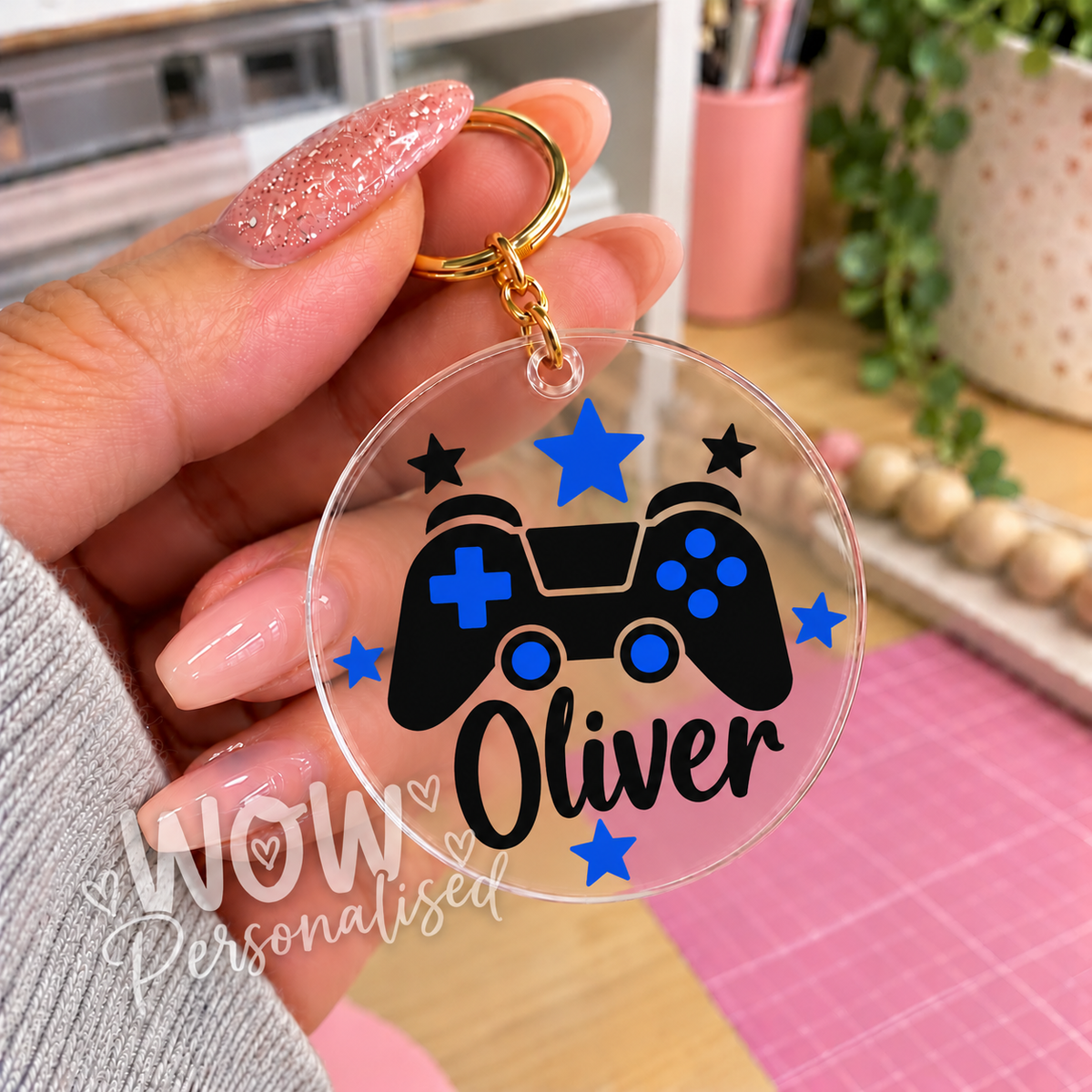 Personalised Gamer Acrylic Keyring with Name | Gaming Controller Keychain Gift