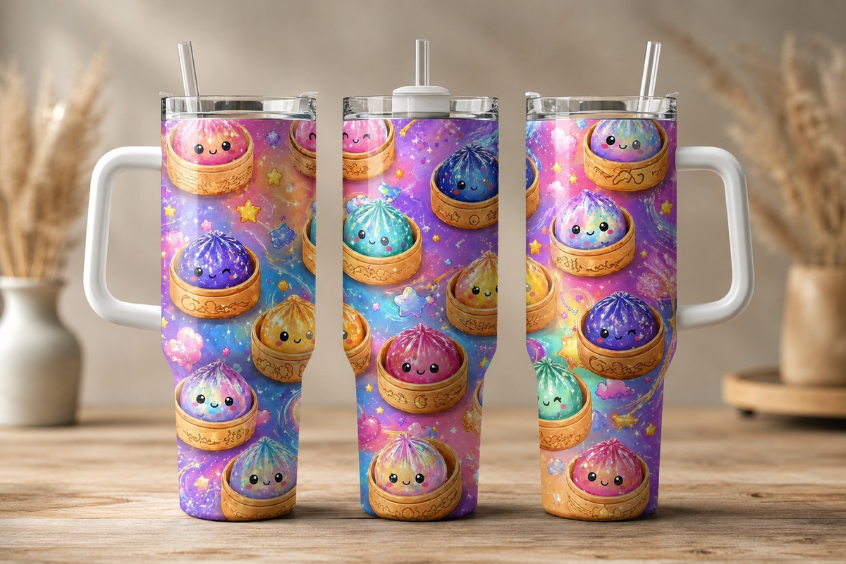 40oz Squishy Dumpling Tumbler with Handle | Cute Stanley Style Insulated Travel Cup with Straw