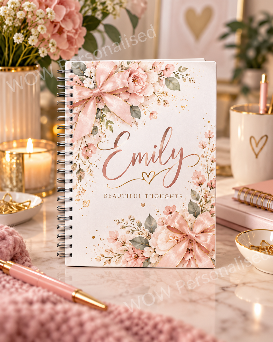 Personalised Beautiful Thoughts A4 Notebook | Custom Name Floral Notebook
