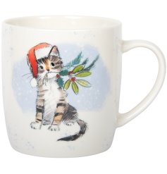 Cat With Berries Mug, 13cm