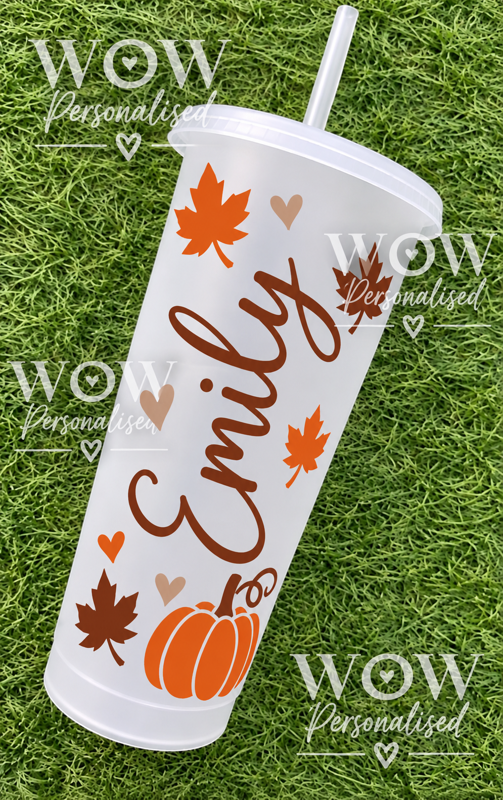 Personalised Autumn Leaves Cold Cup with Straw | Custom Name Cup