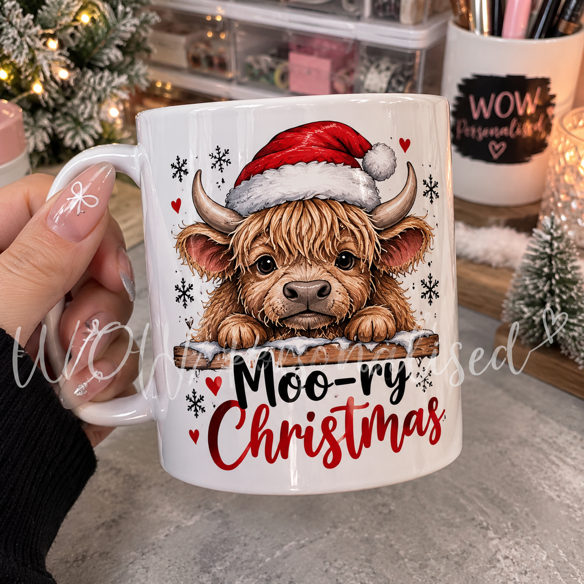 Moo-ry Christmas Highland Cow Mug | Cute Festive 11oz Christmas Coffee Cup