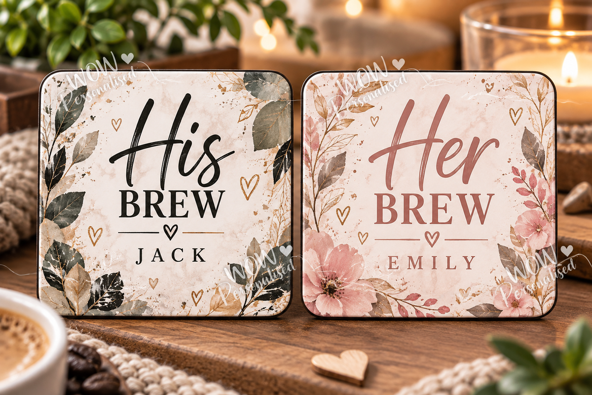 Personalised His & Her Brew Coaster Set | Matching Couple Gift