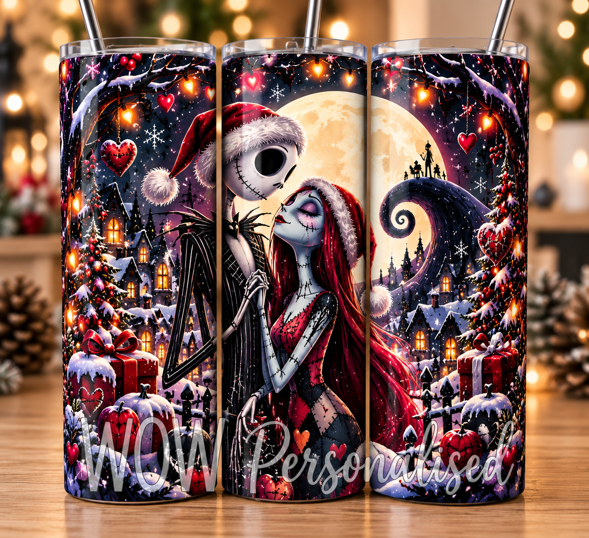 Gothic Christmas Skeleton Couple 20oz Skinny Tumbler | Spooky Festive Design