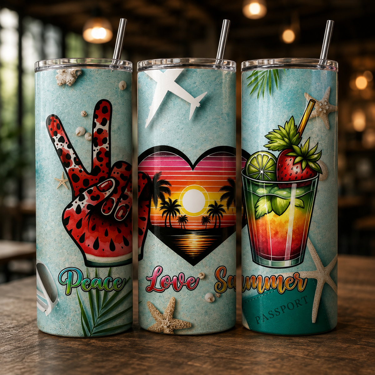 Summer 20oz Skinny Tumbler | Peace Love Summer Travel Cup | Insulated Stainless Steel Tumbler UK
