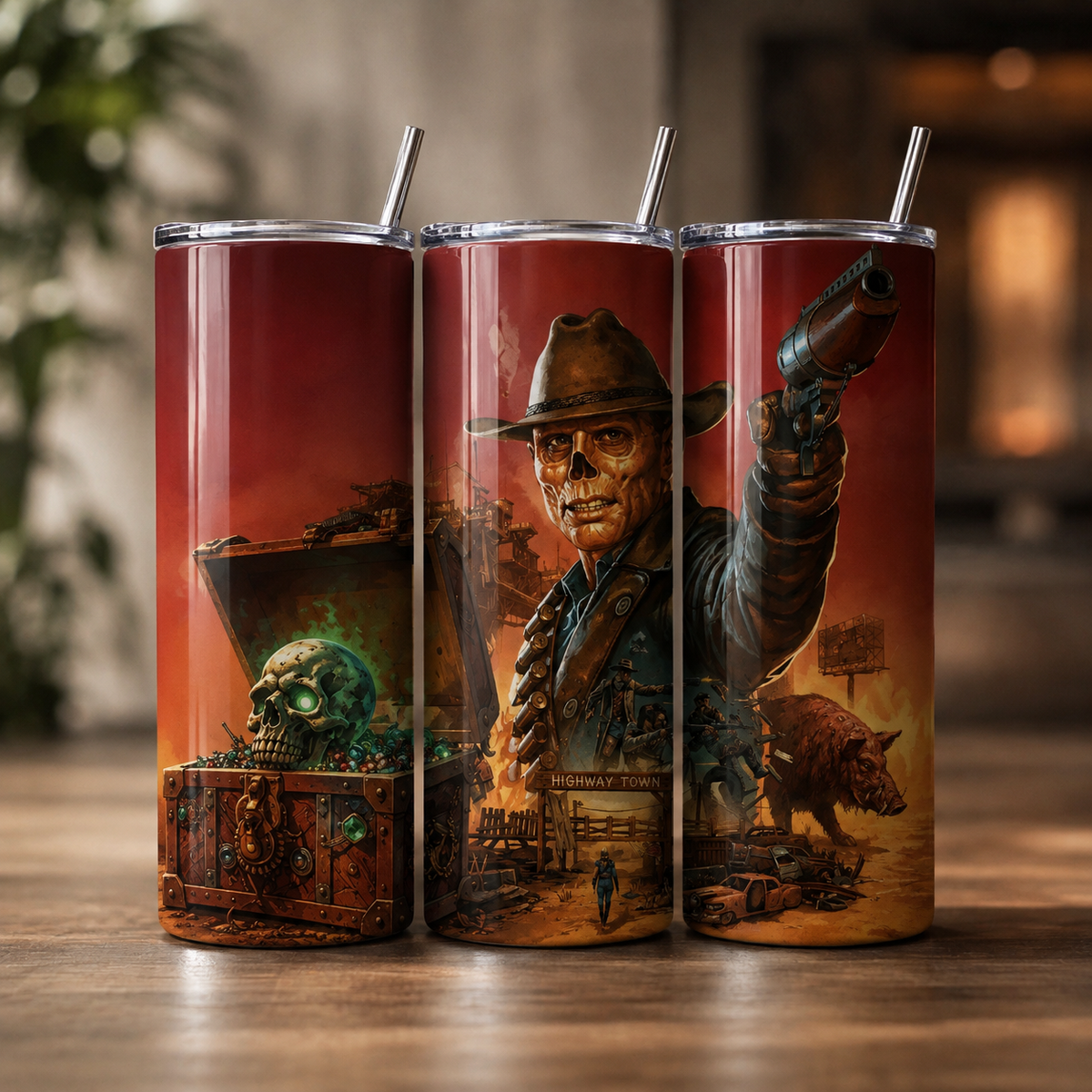 Fallout: New Vegas Inspired 20oz Skinny Tumbler | NCR Gaming Stainless Steel Travel Cup with Straw