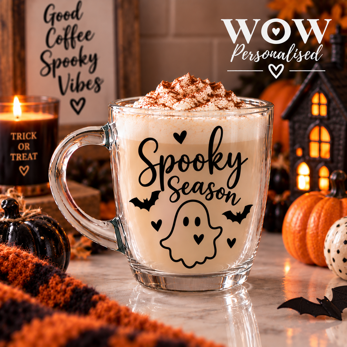 Spooky Season Glass Mug | Halloween Ghost Coffee Cup
