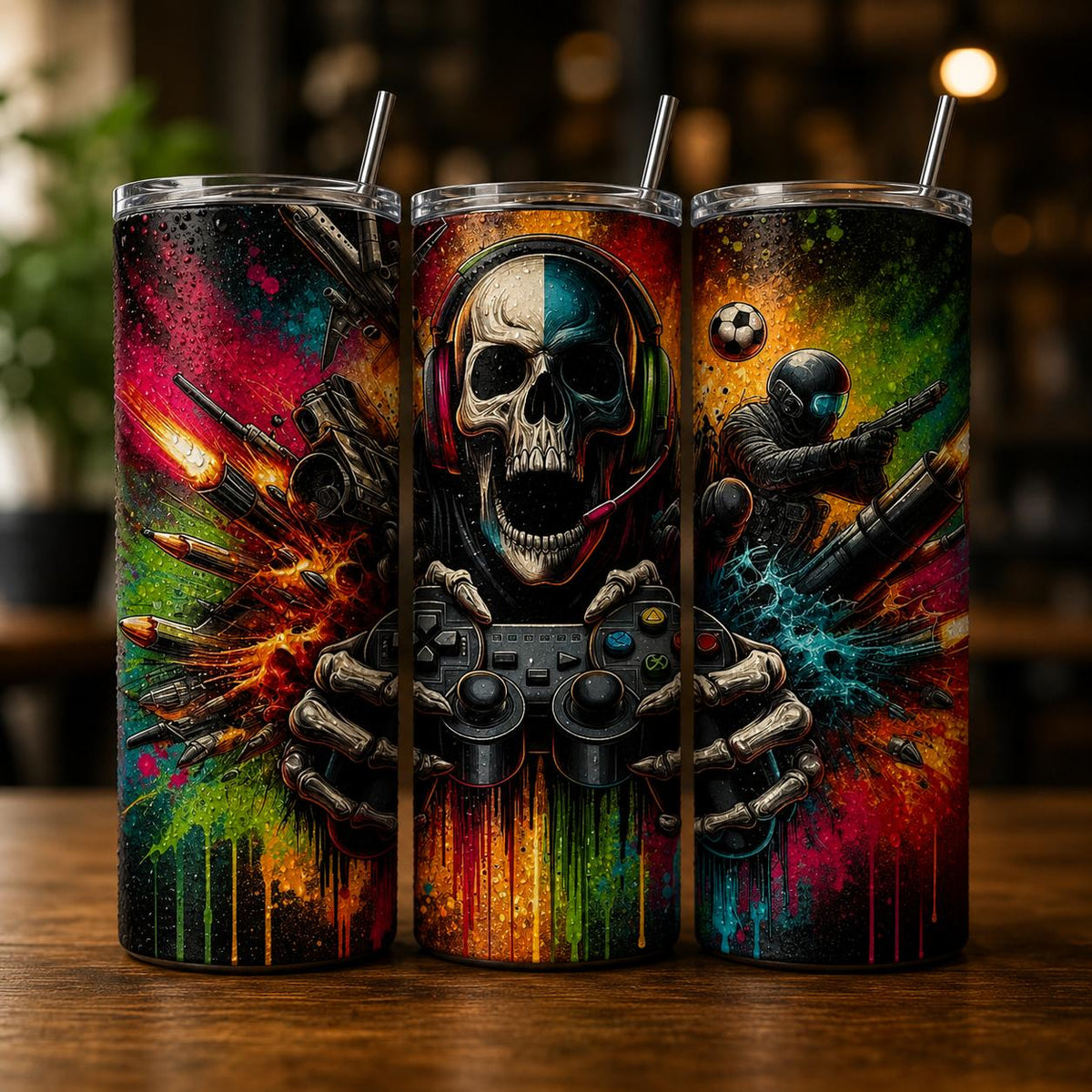 Gaming Skull 20oz Tumbler | Gamer Travel Cup with Straw