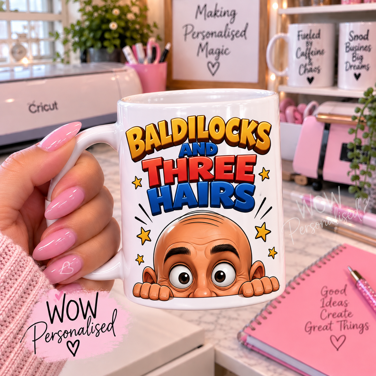 Baldilocks and the Three Hairs Mug | Funny Bald Man Gift | WOW Personalised