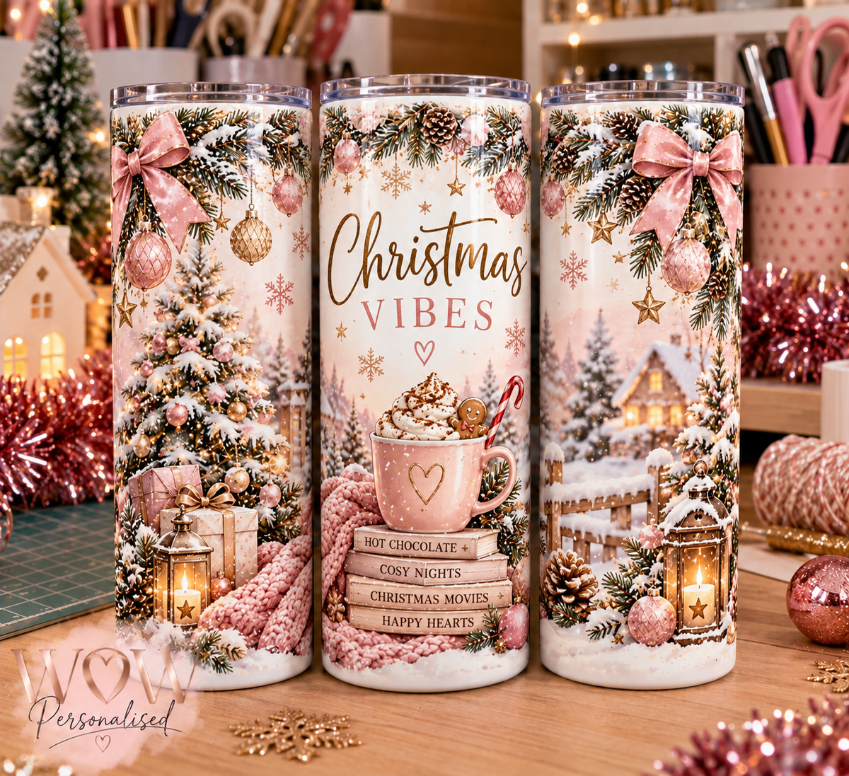 Christmas Vibes 20oz Skinny Tumbler | Pink Aesthetic Christmas Cup