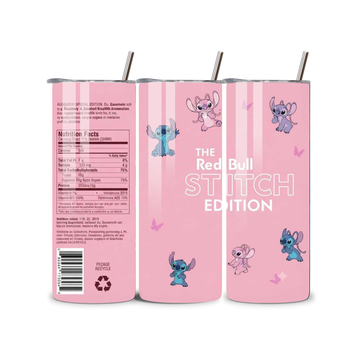 Pink Stitch Red Bull Edition 20oz Skinny Tumbler | Cute Novelty Cup