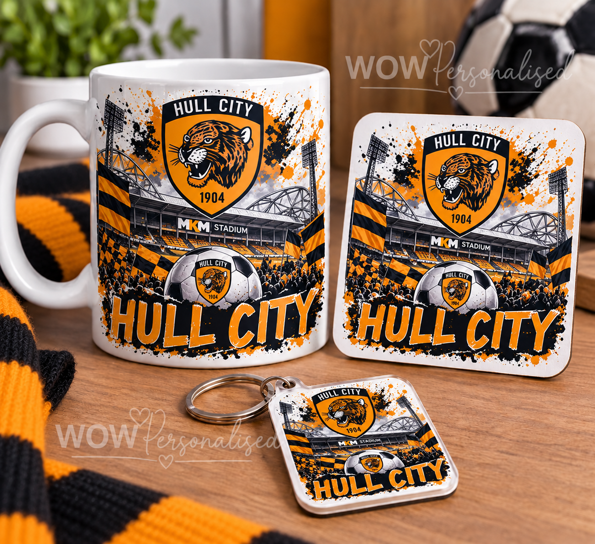 Hull City Football Mug, Coaster & Keyring Gift Set | Hull City Fan Gift