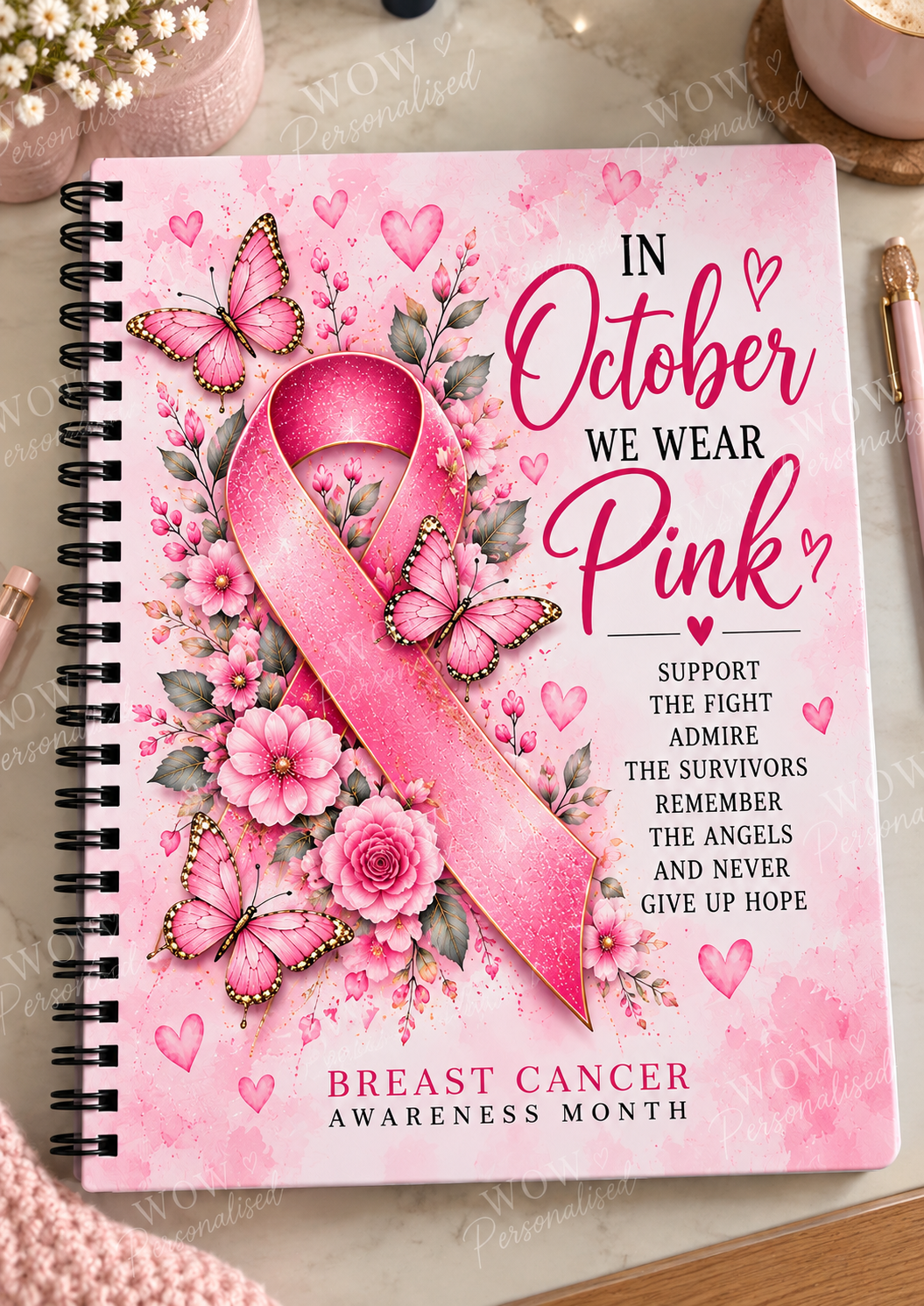 Breast Cancer Awareness A4 Notebook – Pink Ribbon Inspirational Journal