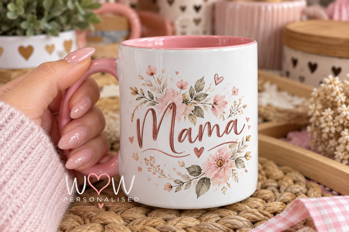 Personalised Mama Mug โ Pink Floral 11oz Ceramic Mug | Custom Motherโs Day Gift