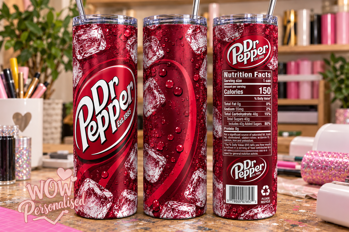 Dr Pepper Inspired 20oz Skinny Tumbler | Classic Cherry Red Fizzy Drink Design