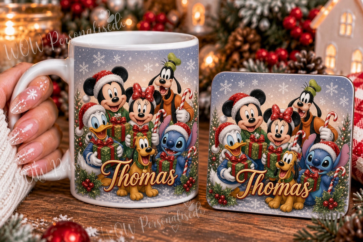 Personalised Christmas Character Mug & Coaster Set | Festive Disney Inspired Gift