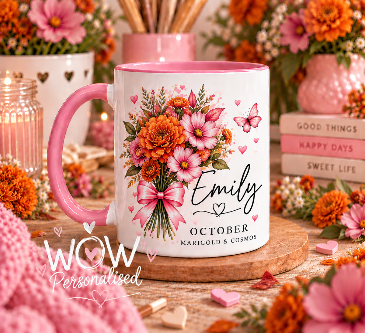 Personalised Birth Flower Mug with Name | Birth Month Flower Mug | Birthday Gift