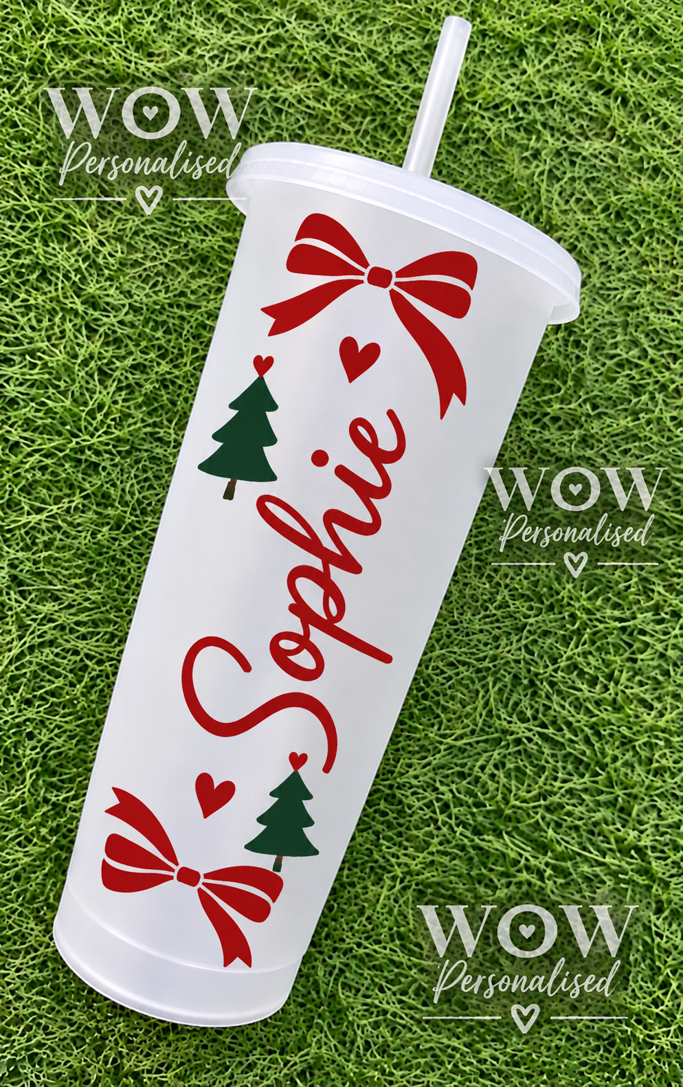 Personalised Christmas Cold Cup with Straw | Custom Name Tumbler