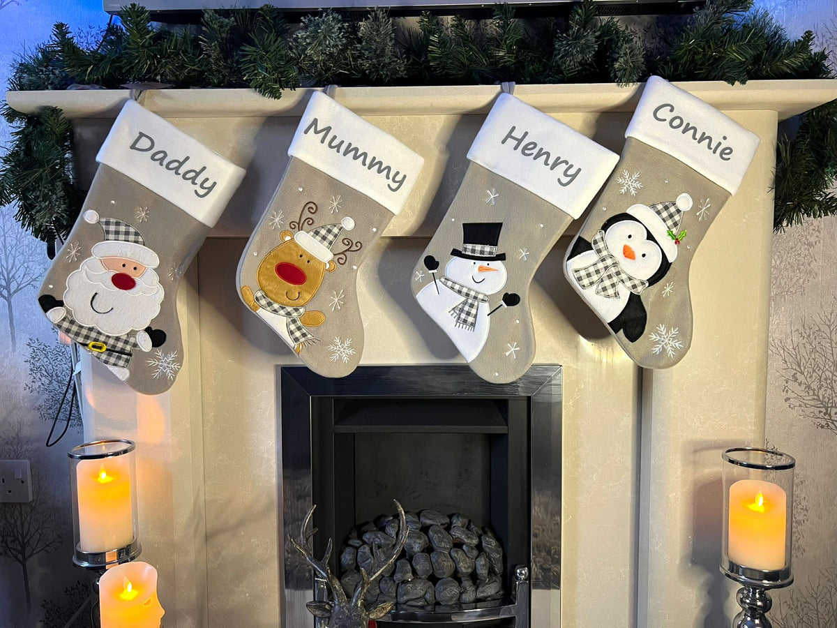 Personalised Beige Christmas Stockings 4 Designs