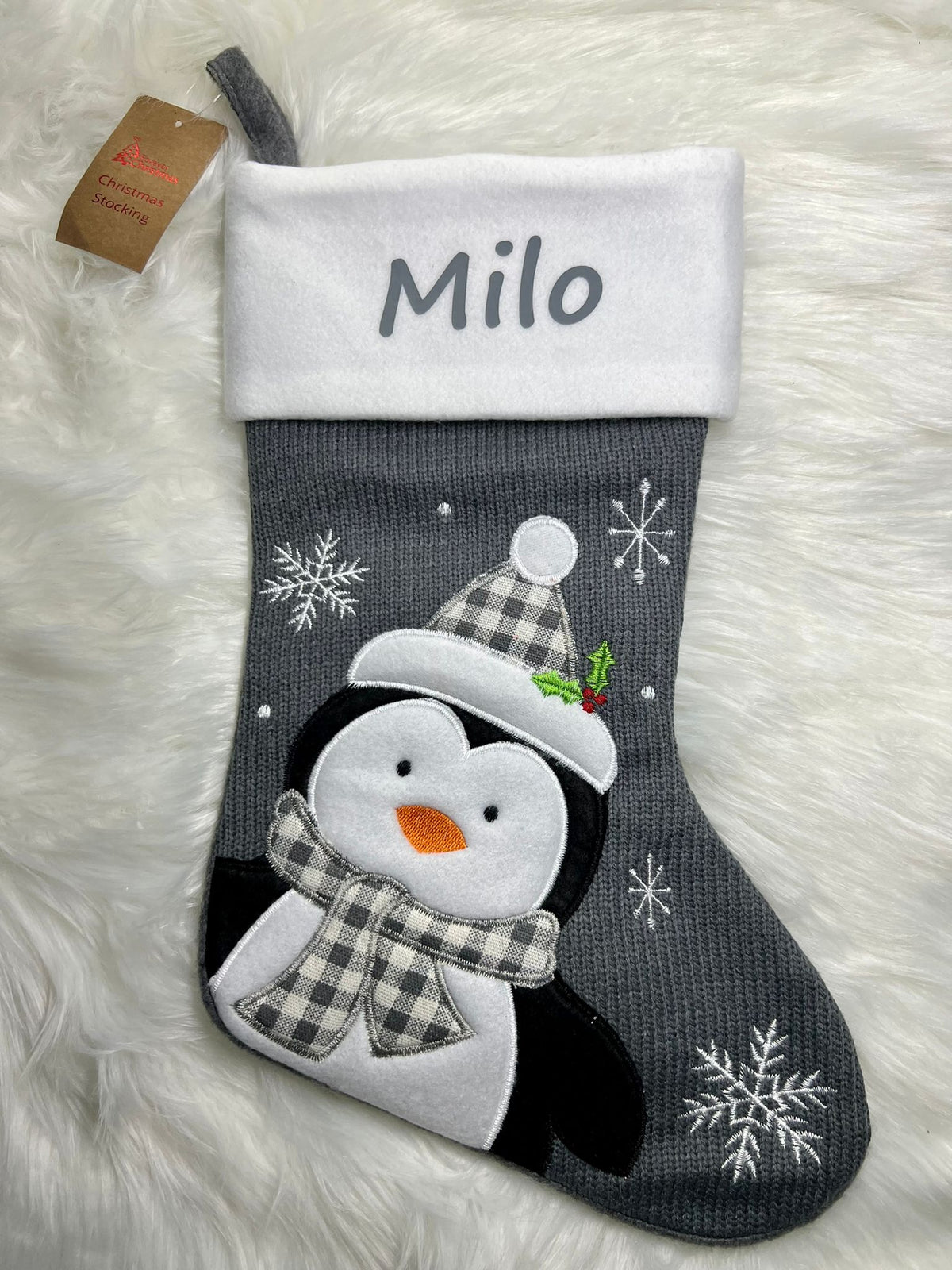 Personalised Christmas Stockings Grey Knitted 6 designs
