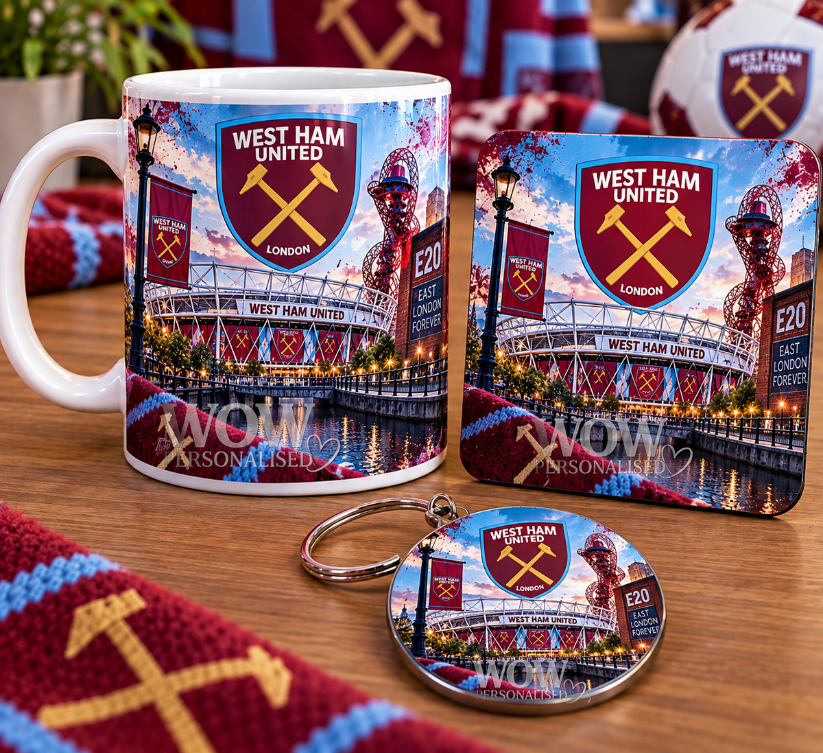 West Ham United Football Gift Set – Mug, Coaster & Keyring