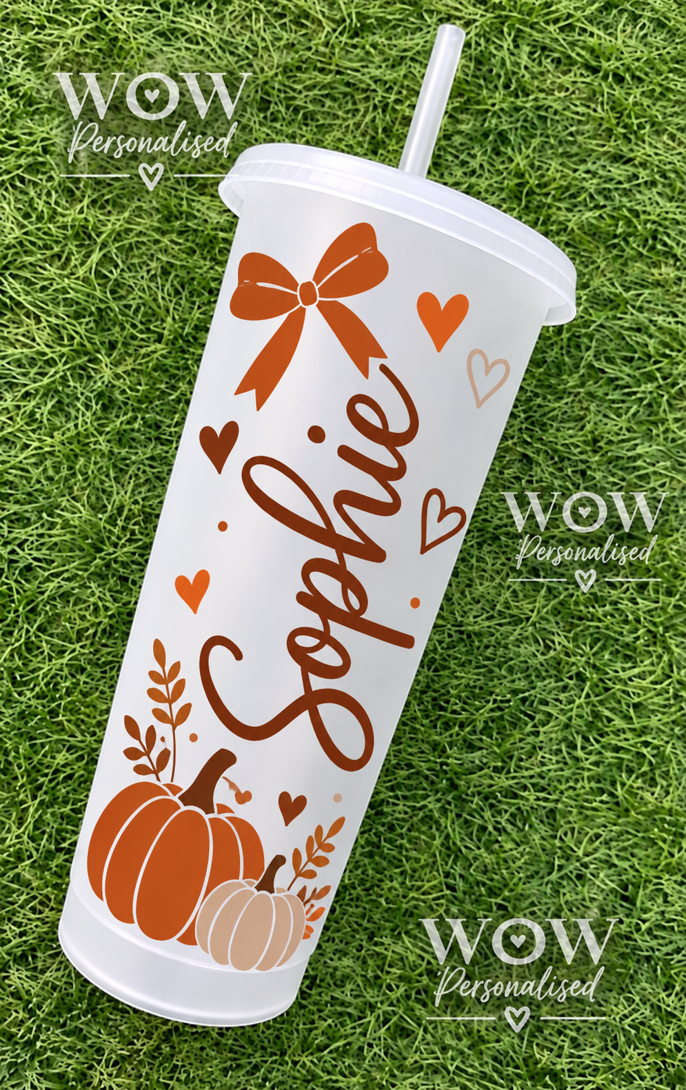 Personalised Autumn Pumpkin & Bow Cold Cup | Custom Name Tumbler