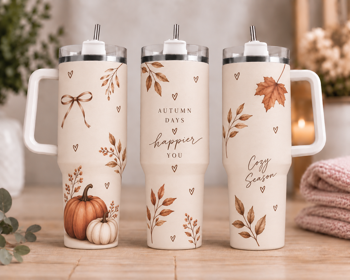 Autumn Days 40oz Tumbler with Handle & Straw | Cozy Fall Cup