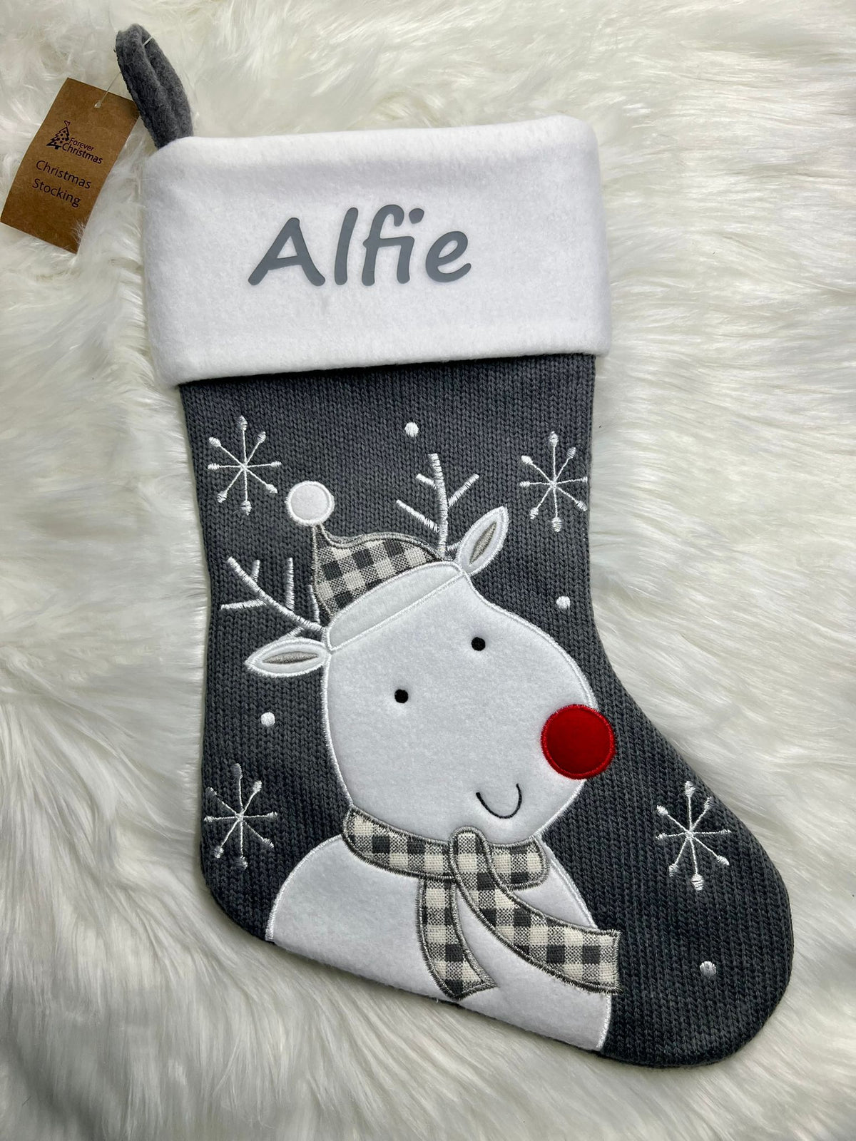 Personalised Christmas Stockings Grey Knitted 6 designs