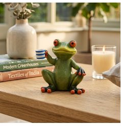 Frog with Cuppa Ornament