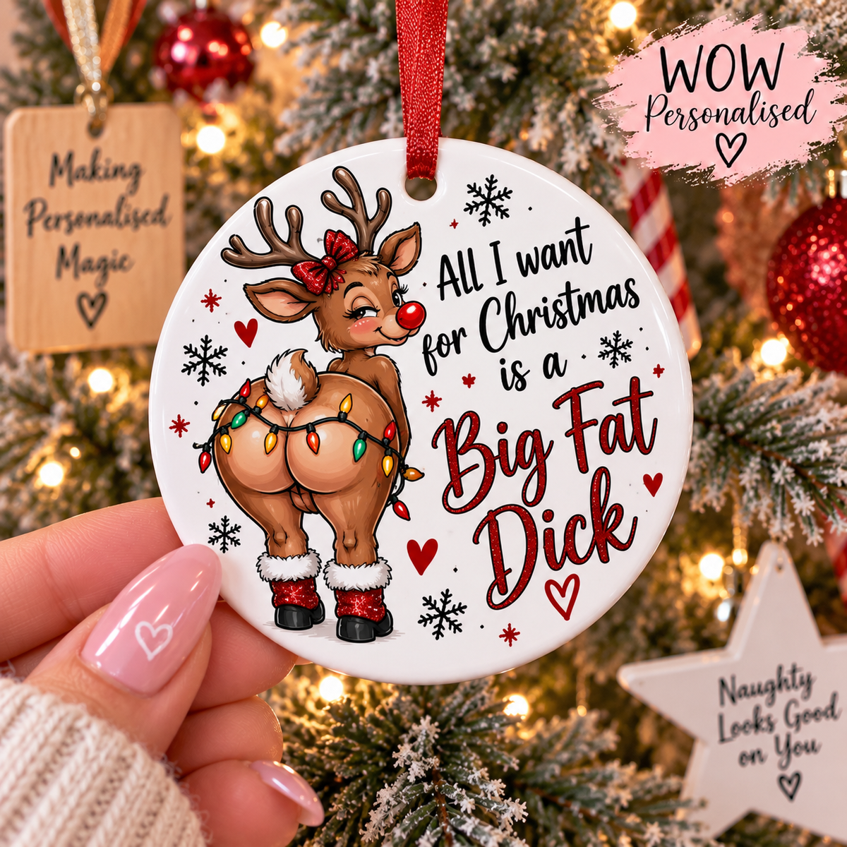Rude Christmas Decoration | Funny Adult Reindeer Bauble | Cheeky Xmas Gift