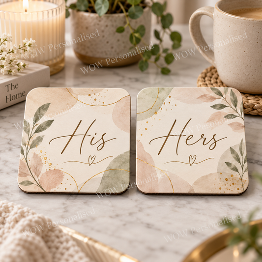 His & Hers Botanical Coaster Set | Matching Couple Gift