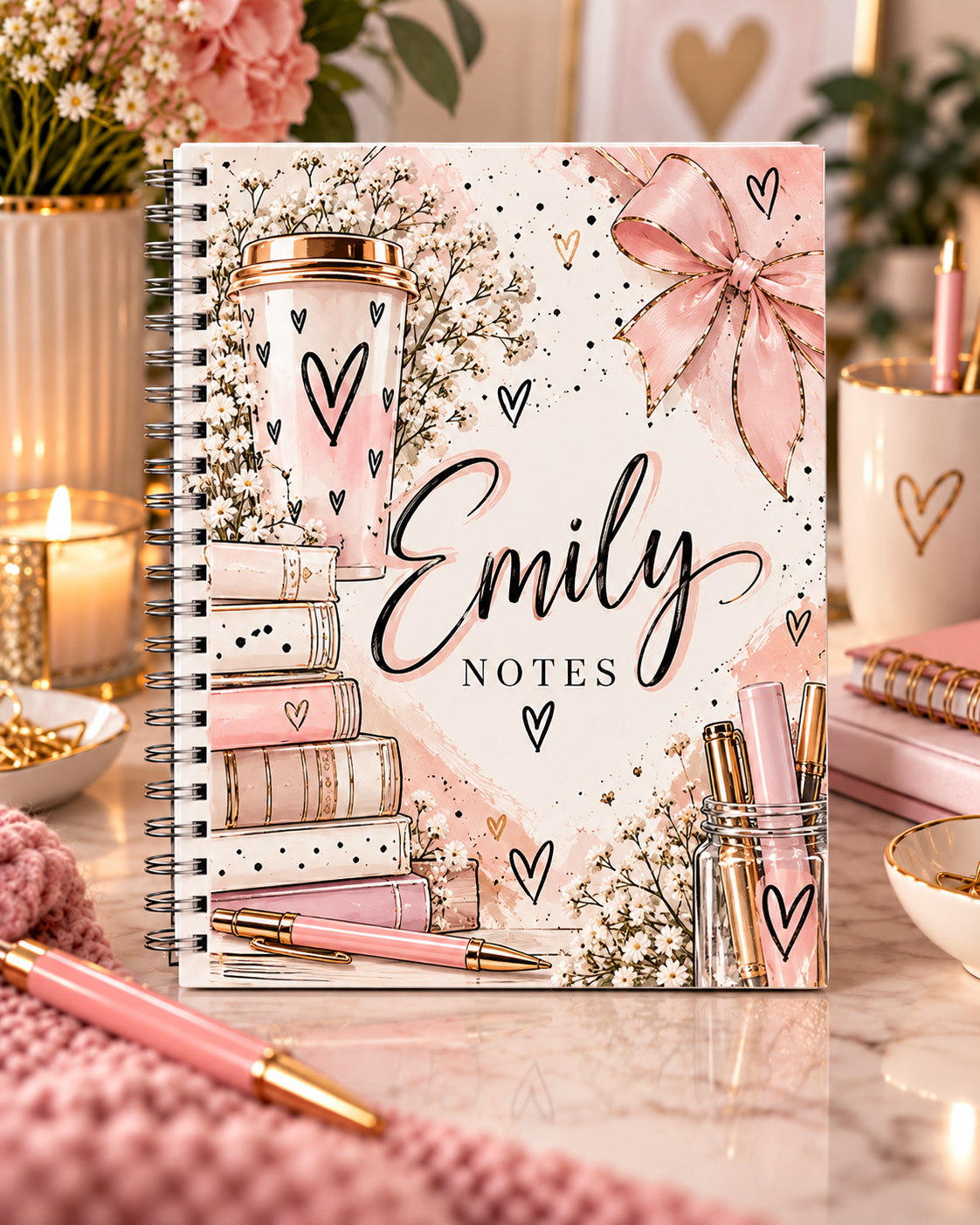 Personalised A4 Notes Notebook | Custom Name Pink Stationery Notebook