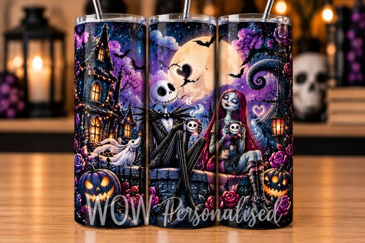 Spooky Gothic Skeleton Couple 20oz Skinny Tumbler | Moonlit Design
