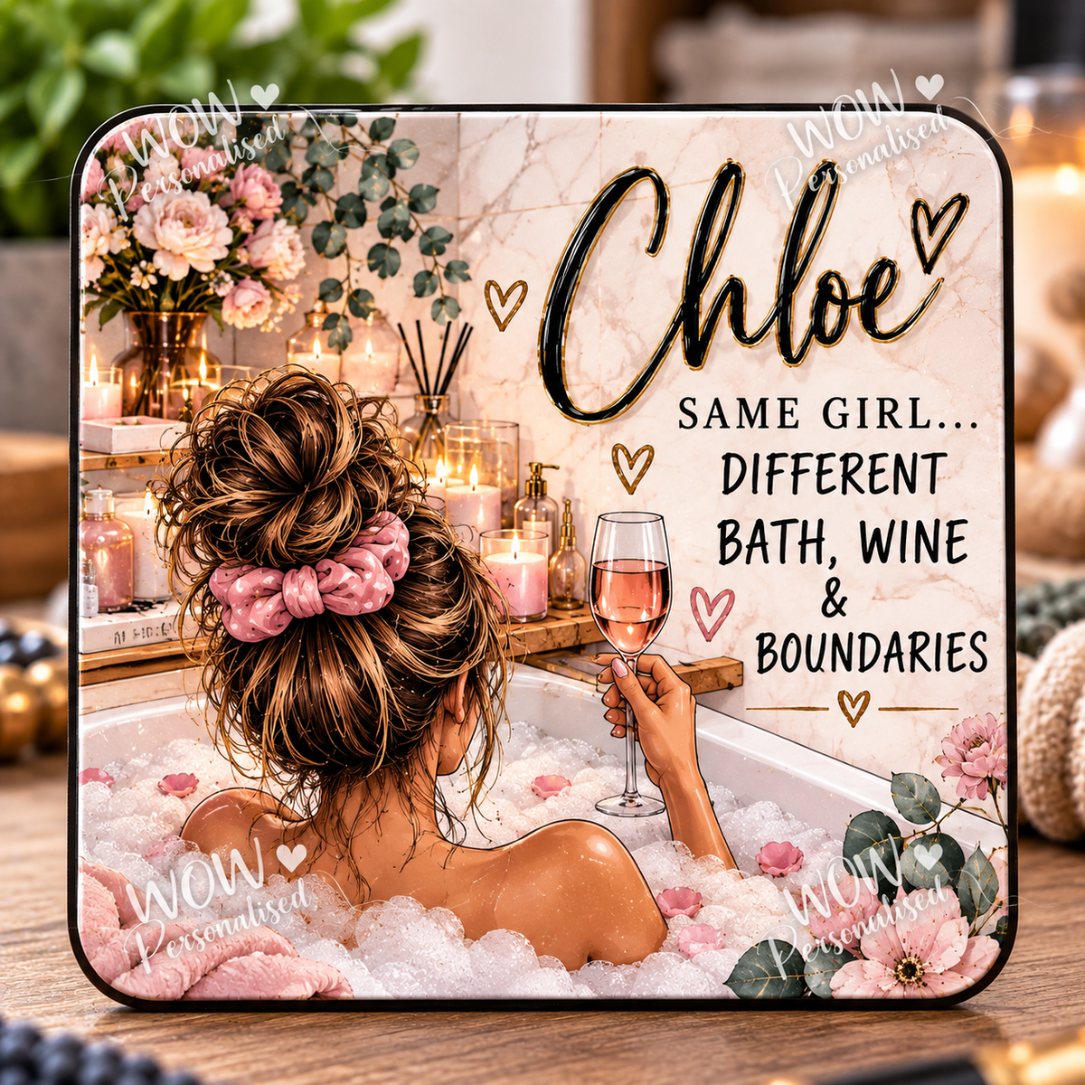 Personalised Bath, Wine & Boundaries Coaster | Custom Name Gift