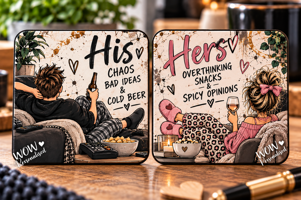 Funny His & Hers Coaster Set | Novelty Couple Gift