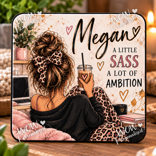 Personalised Sassy & Ambitious Coaster | Custom Name Gift
