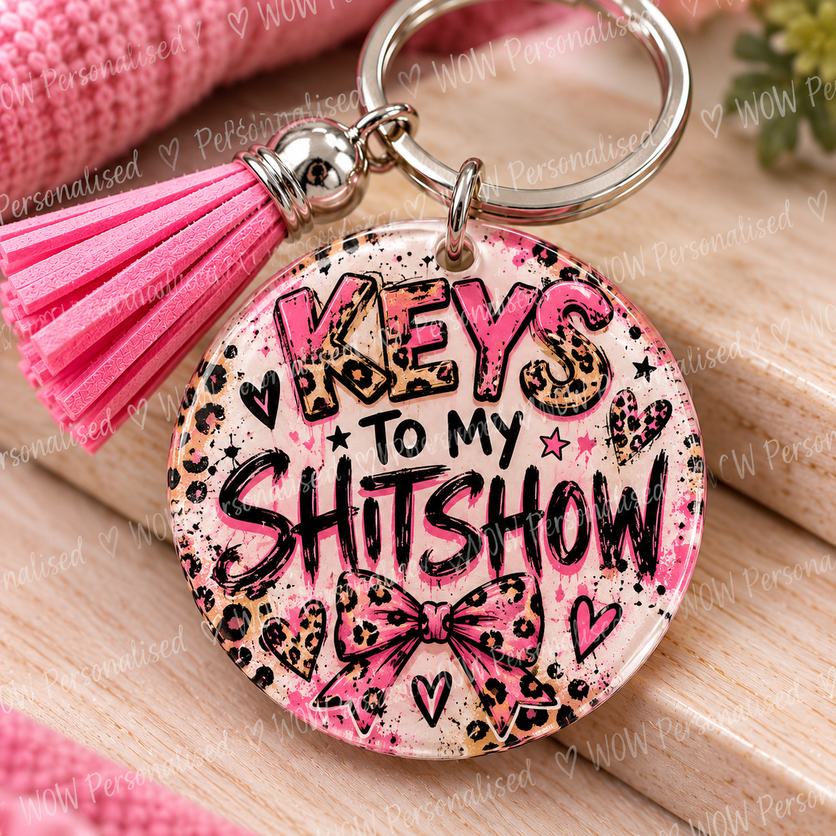 Keys to My Shitshow Keyring | Funny Rude 18+ Novelty Gift | Pink Leopard Print Keyring