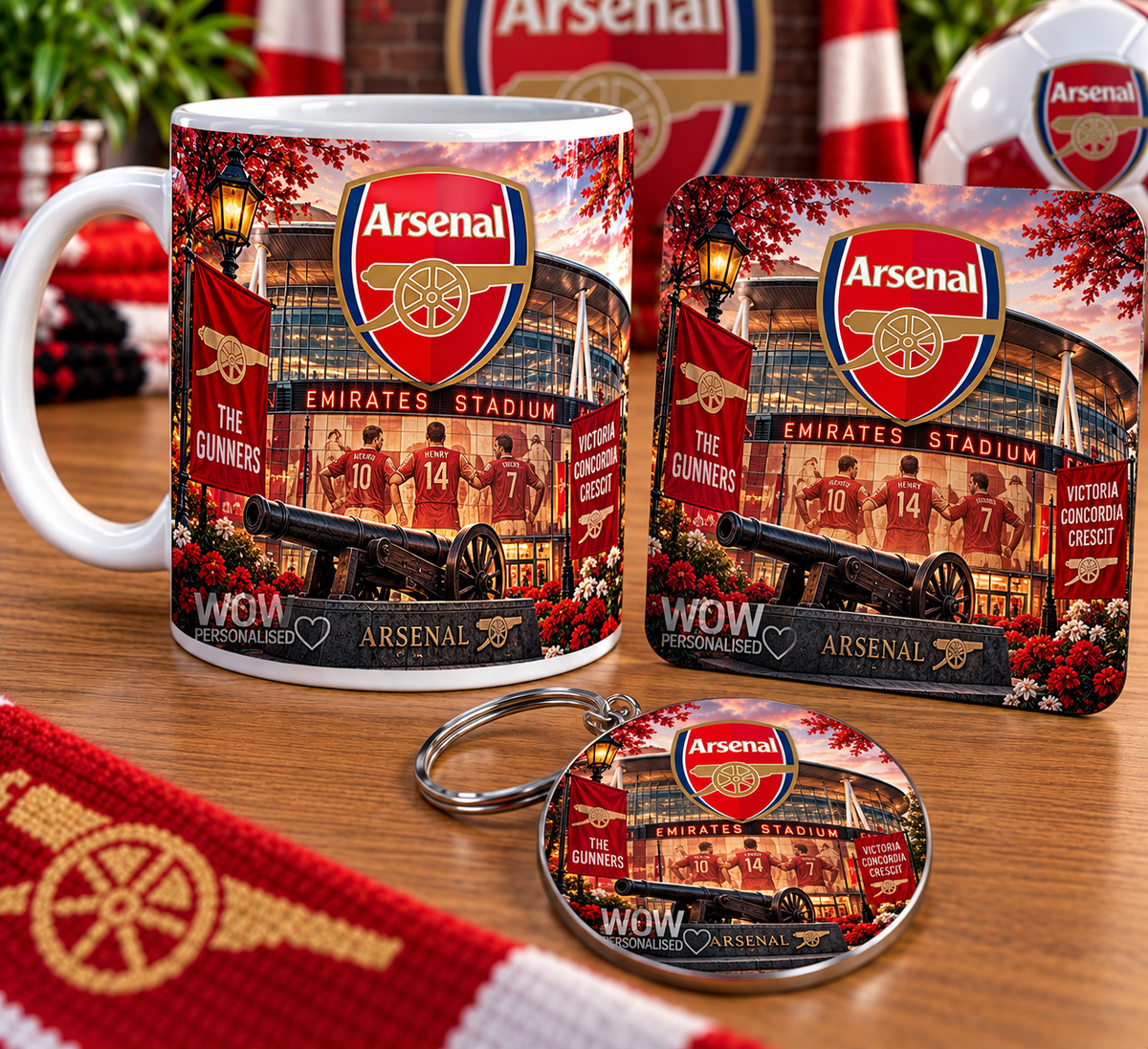 Arsenal Football Gift Set – Mug, Coaster & Keyring
