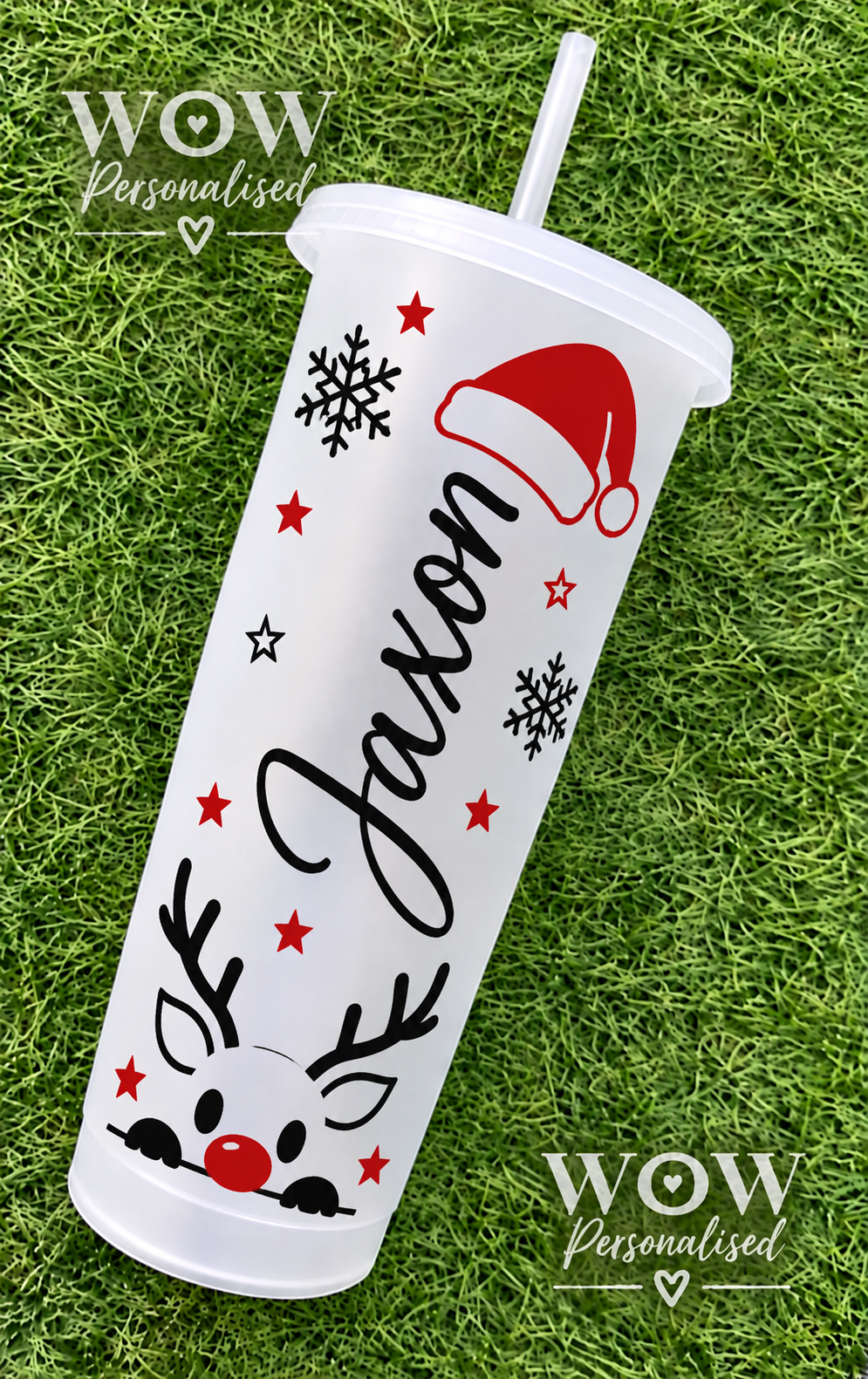 Personalised Reindeer & Santa Hat Christmas Cold Cup | Name Tumbler