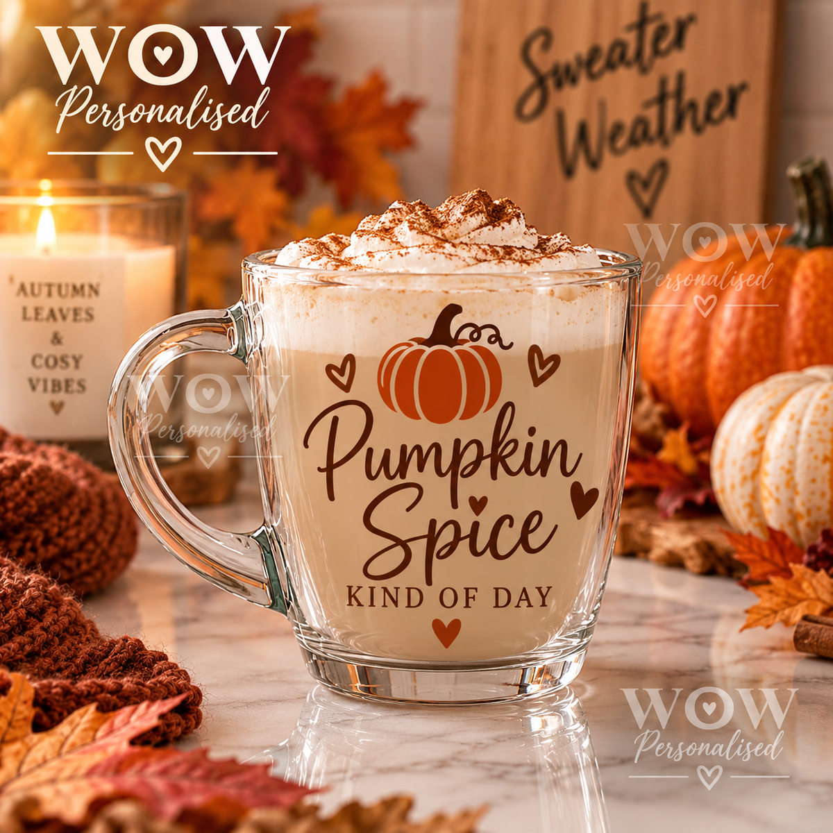 Pumpkin Spice Kind of Day Glass Mug | Autumn Cappuccino Cup