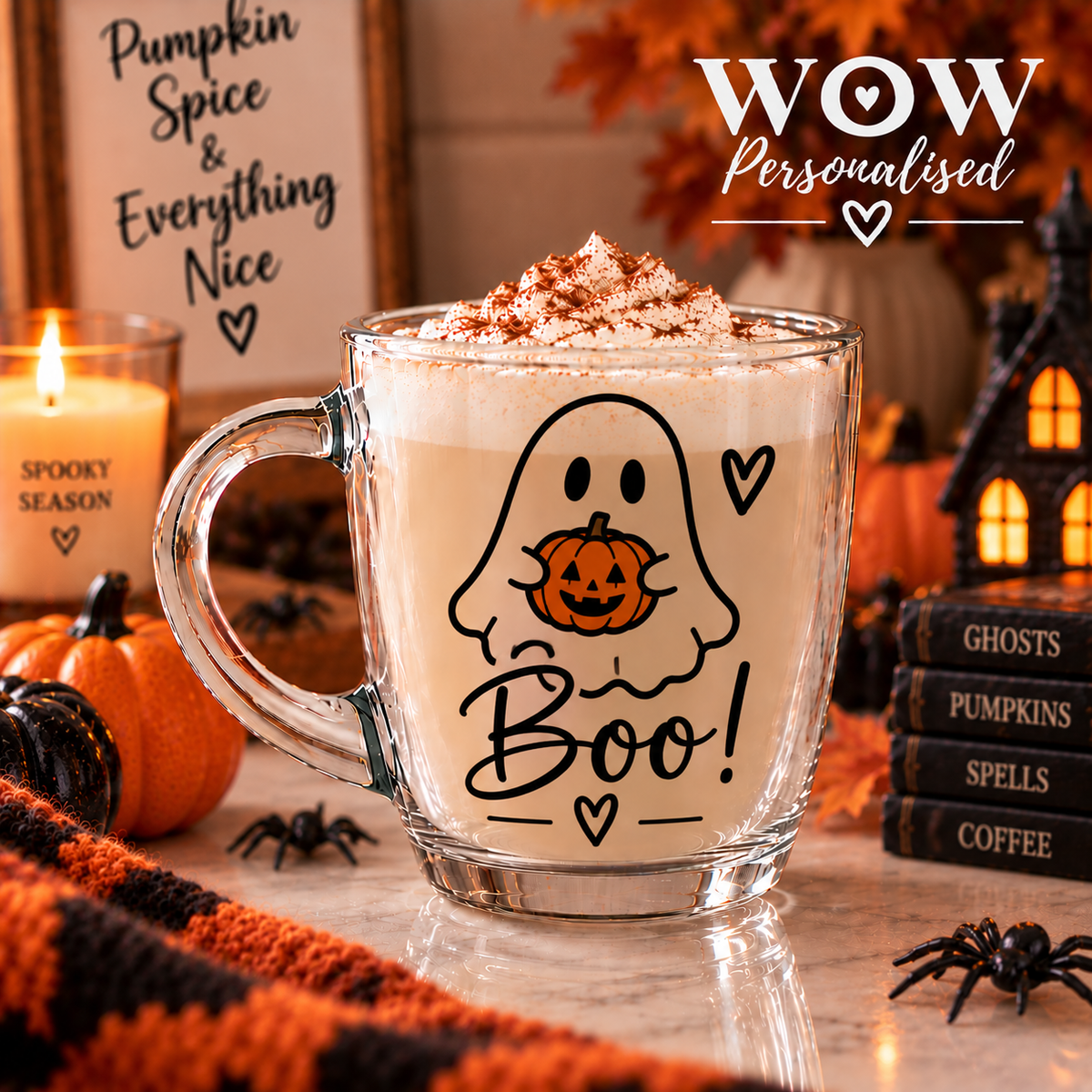 Boo Ghost Halloween Glass Mug | Cute Pumpkin Coffee Cup
