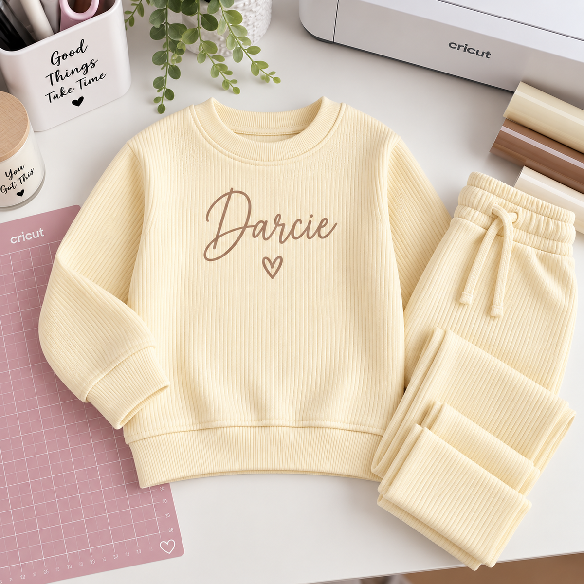 Personalised Kids Ribbed Lounge Set – Custom Name Two Piece Outfit