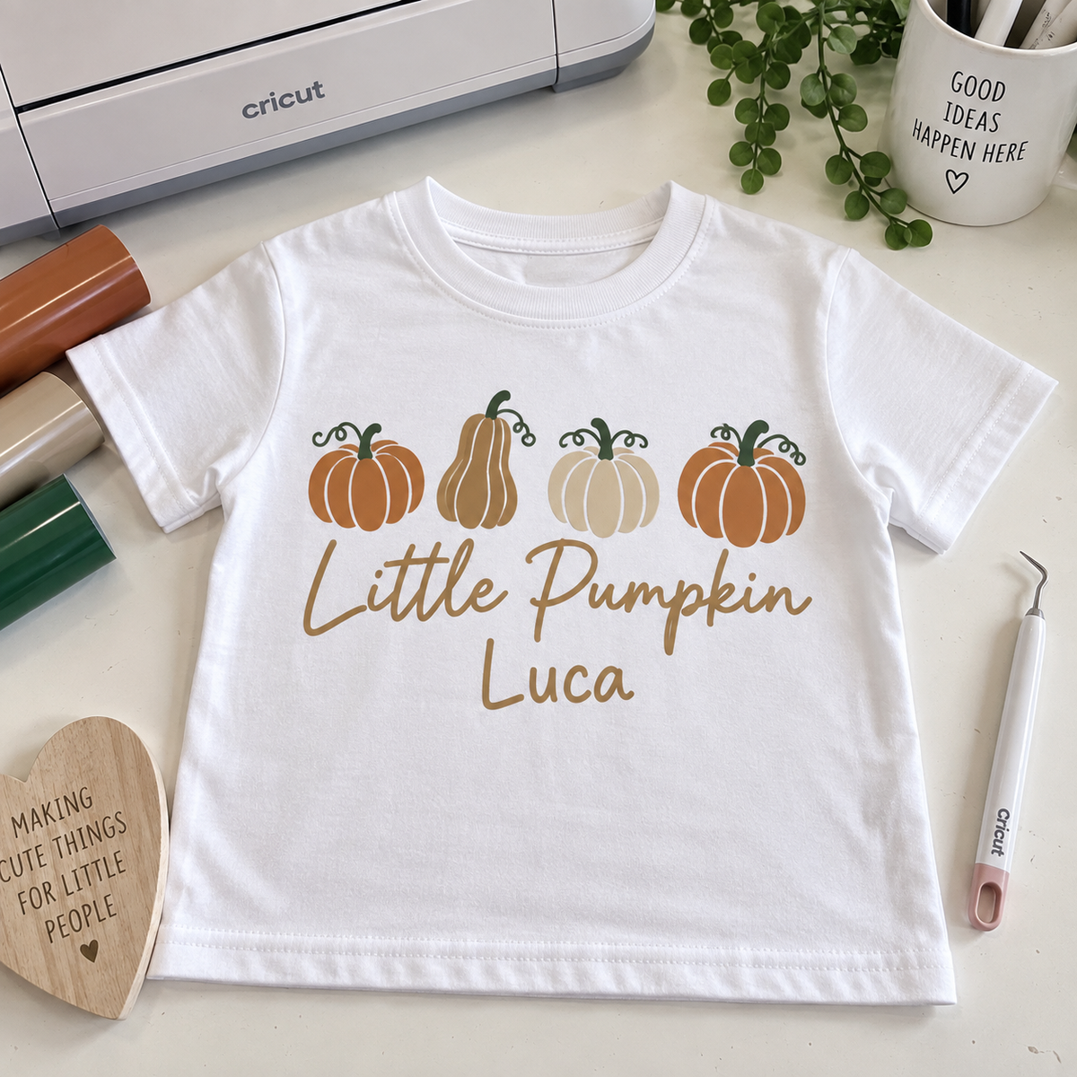Personalised Little Pumpkin Kids T-Shirt | Autumn Vinyl Tee
