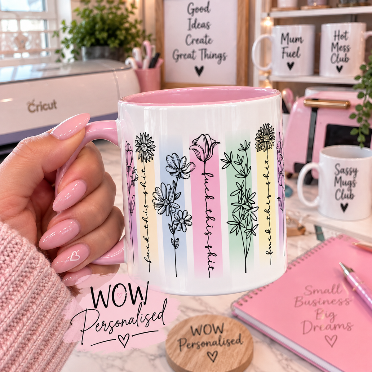 Funny Floral Rude Mug | Fuck This Shit Pastel Mug | WOW Personalised