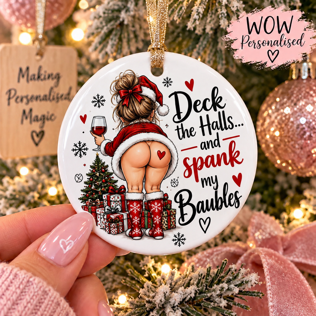 Funny Rude Christmas Decoration | Spank My Baubles Ceramic Ornament | WOW Personalised