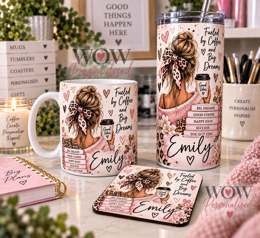 Personalised Mug, Coaster & 20oz Tumbler Trio Gift Set | Any Name