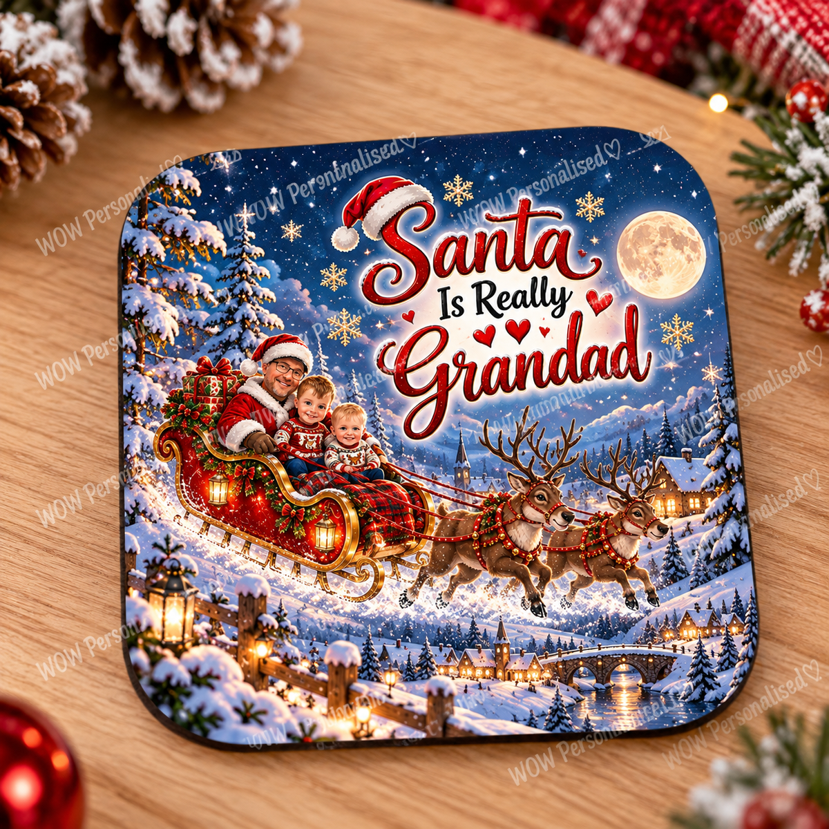 Santa Is Really Grandad Personalised Christmas Coaster | Grandad Gift